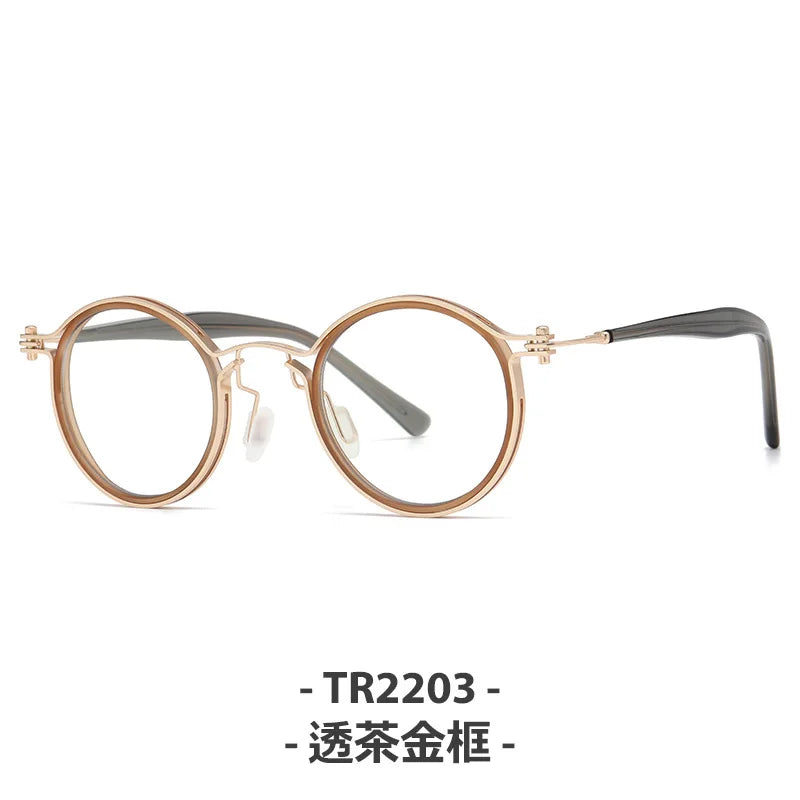 Zirosat Unisex Full Rim Square Round Acetate Titanium Eyeglasses 92202