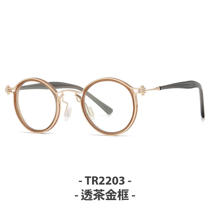 Zirosat Unisex Full Rim Square Round Acetate Titanium Eyeglasses 92202
