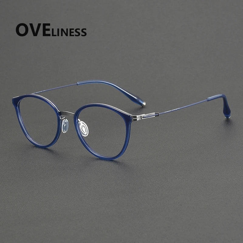 Oveliness Unisex Full Rim Oval Round Acetate Titanium Eyeglasses 22501
