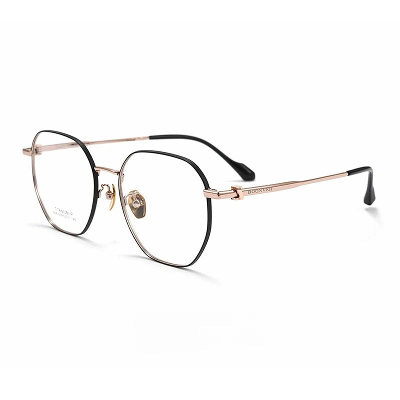 Yimaruili Unisex Full Rim Polygon Titanium Alloy Eyeglasses Y61039 Full Rim Yimaruili Eyeglasses Black Rose Gold  