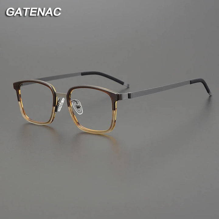 Gatenac Unisex Full Rim Square Acetate Stainless Steel Eyeglasses Gxyj1224 Full Rim Gatenac   