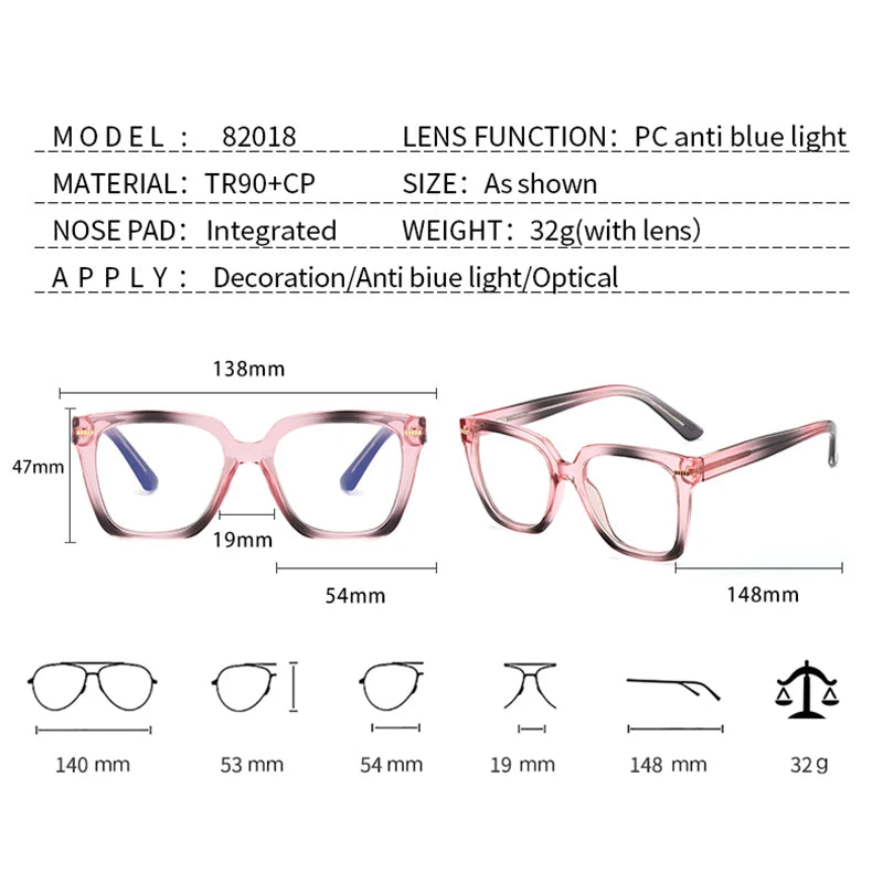 Hotony Women's Full Rim Square Cat Eye Tr 90 Alloy Eyeglasses 82018 Full Rim Hotony