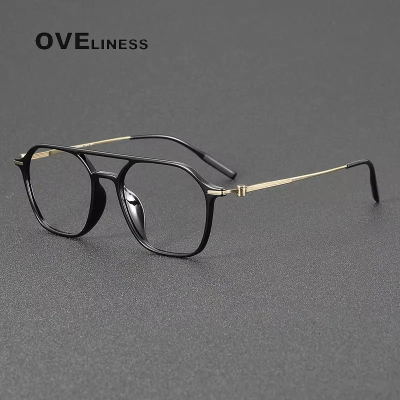 Oveliness Women's Full Rim Square Double Bridge Titanium Eyeglasses 398671