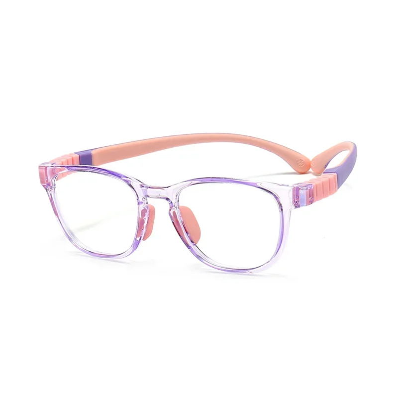 Handoer Unisex Children's Full Rim Square Acetate Silicone Eyeglasses 9102 Full Rim Handoer C5 Purple  