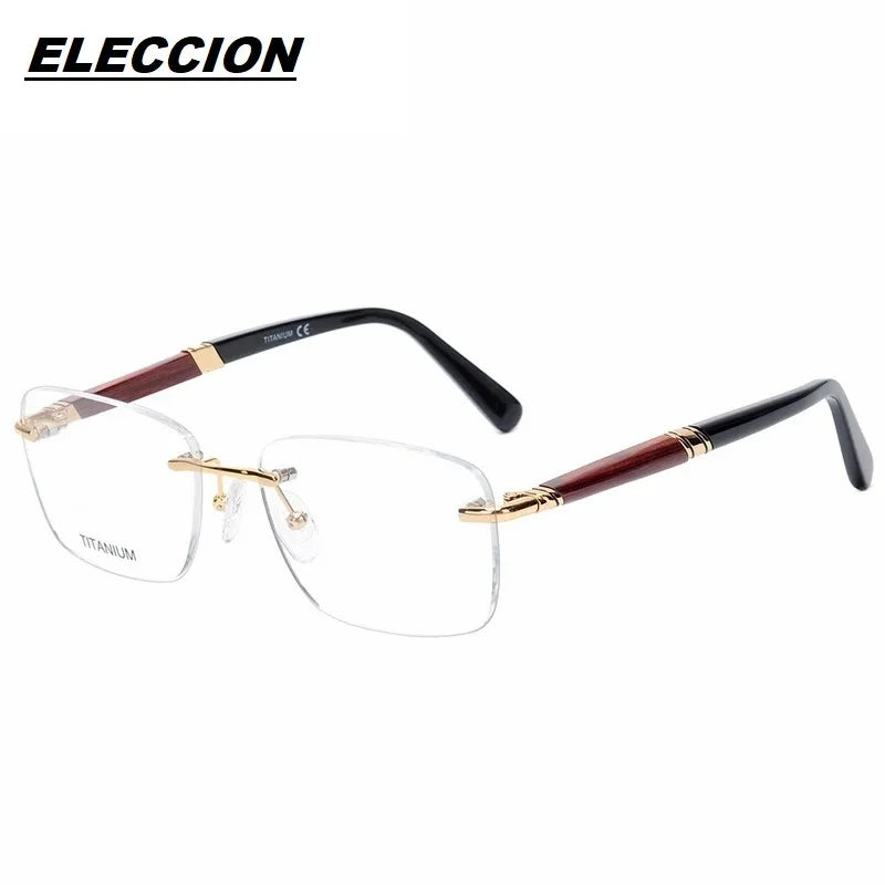 Eleccion Unisex Rimless Square Titanium Rosewood Eyeglasses 11801 Rimless Eleccion Gold CHINA