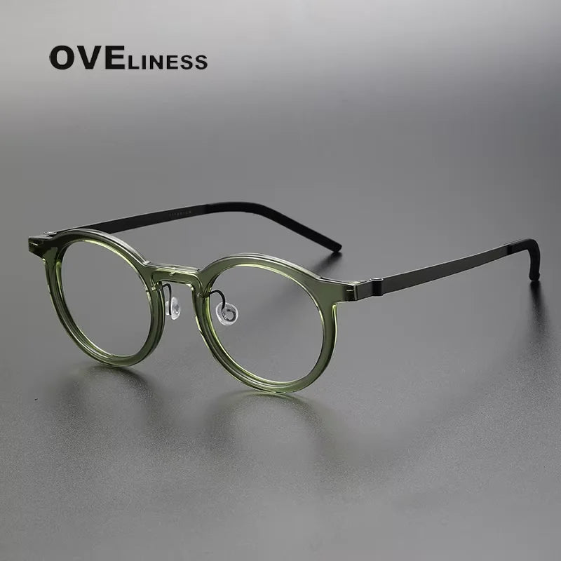 Oveliness Women's Full Rim Round Acetate Titanium Eyeglasses 31846