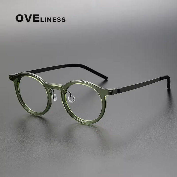 Oveliness Women's Full Rim Round Acetate Titanium Eyeglasses 31846