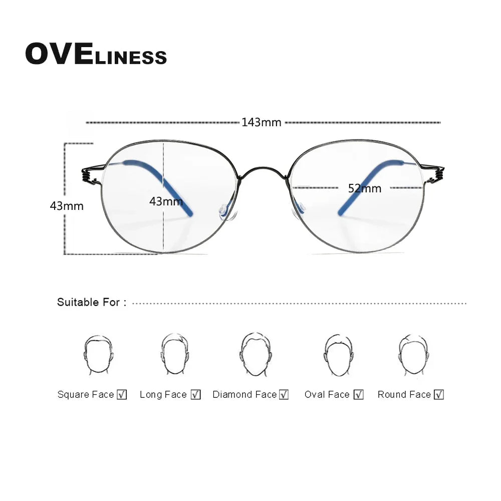 Oveliness Unisex Full Rim Round Screwless Titanium Eyeglasses Os005 Full Rim Oveliness   