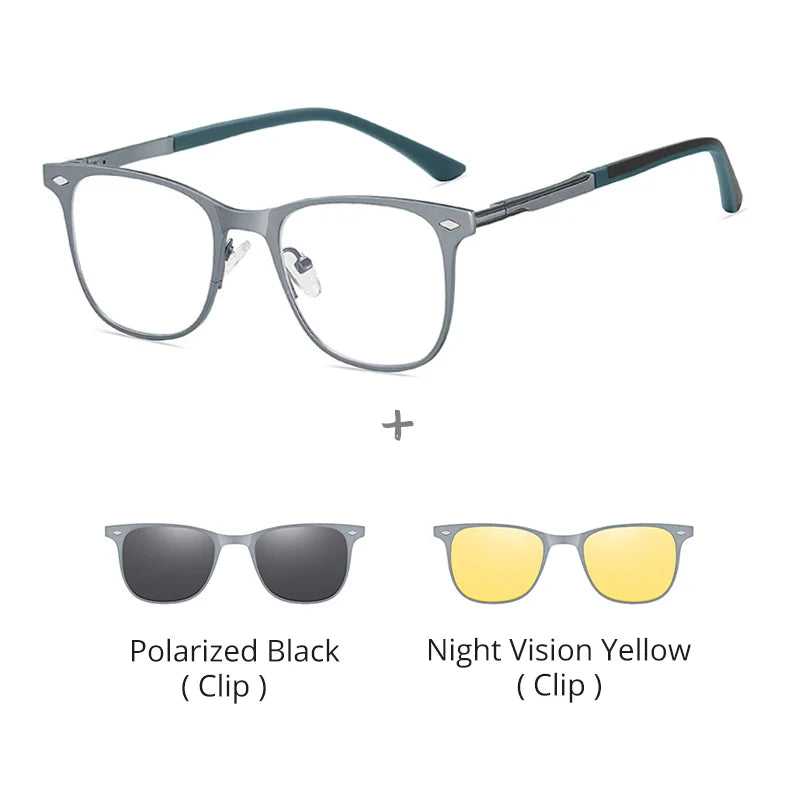 Ralferty Women's Full Rim Square Al Mg Eyeglasses Clip On Sunglasses 517038