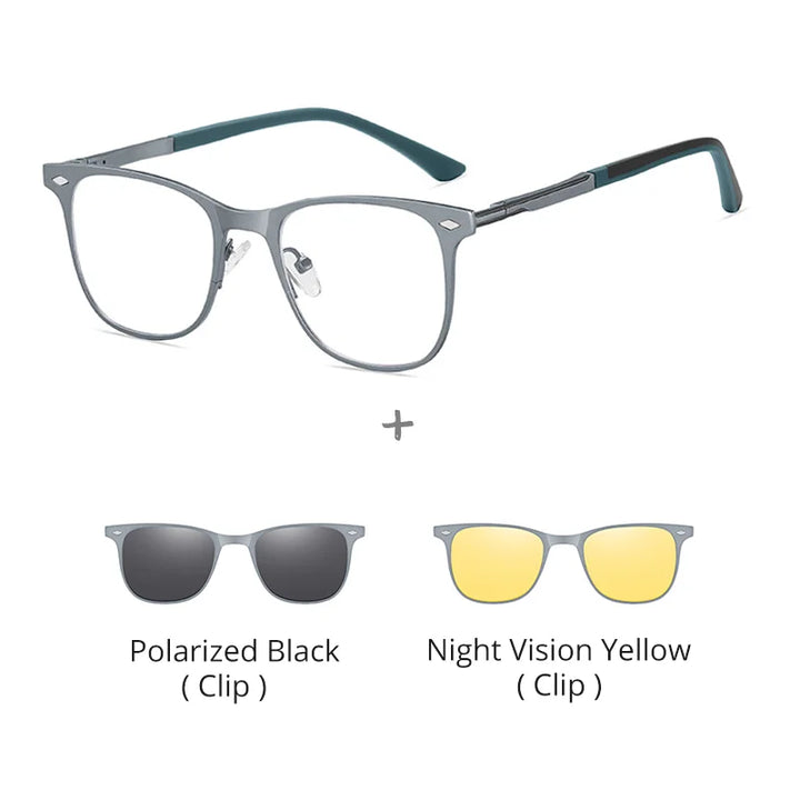 Ralferty Women's Full Rim Square Al Mg Eyeglasses Clip On Sunglasses 517038