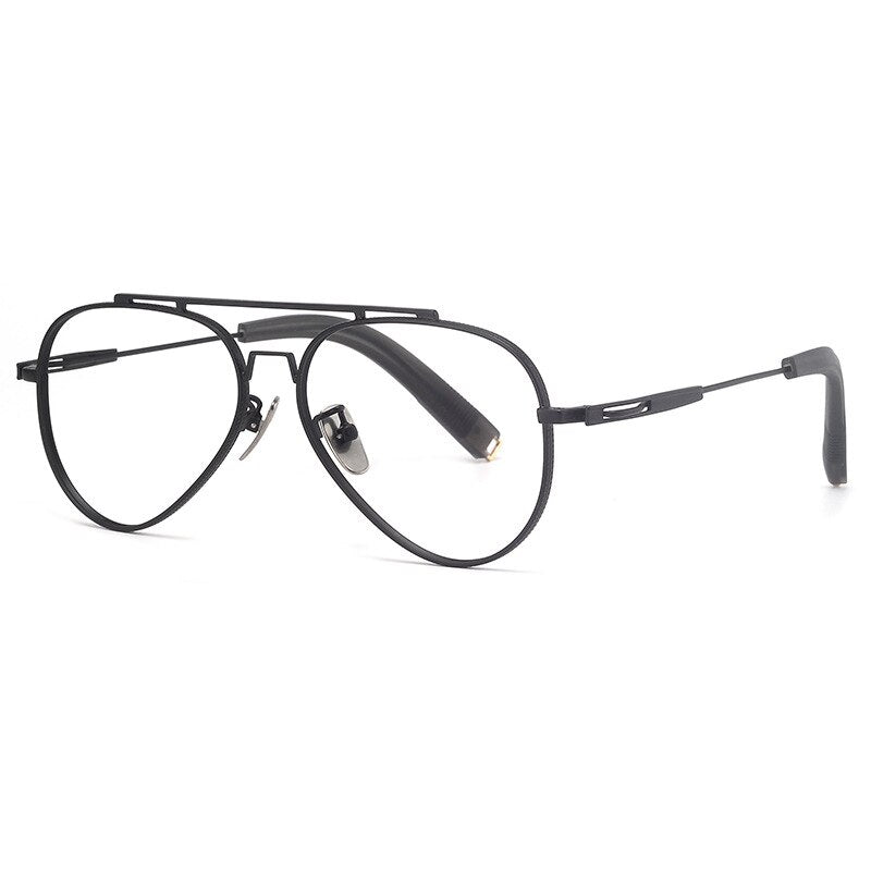 KatKani Unisex Full Rim Oval Double Bridge Titanium Eyeglasses LSA10-1 Full Rim KatKani Eyeglasses Black  