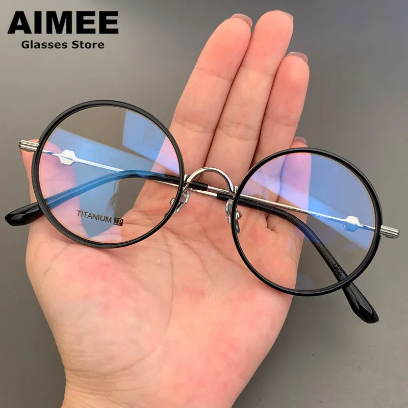 Aimee Unisex Full Rim Round Acetate Titanium Eyeglasses 365505