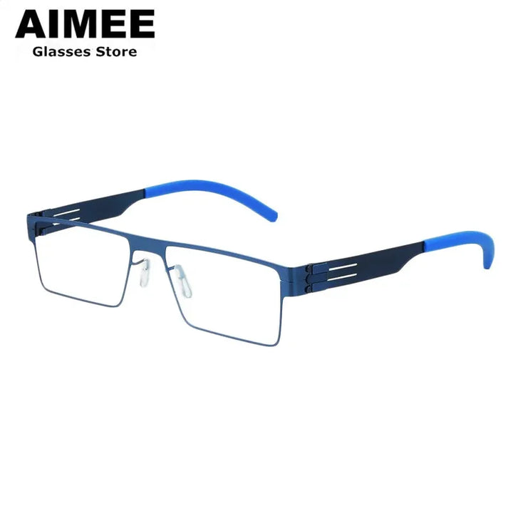 Aimee Unisex Full Rim Brow Line Square Screwless Steel Eyeglasses 1175 Full Rim Aimee Blue  