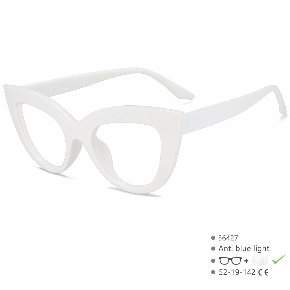 CCSpace Women's Full Rim Cat Eye PC Plastic Eyeglasses 56427 Full Rim CCspace White  