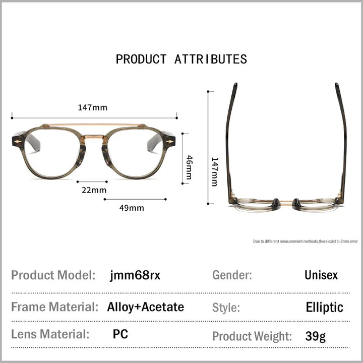 Muzz Men's Full Rim Round Double Bridge Acetate Alloy Eyeglasses 80685
