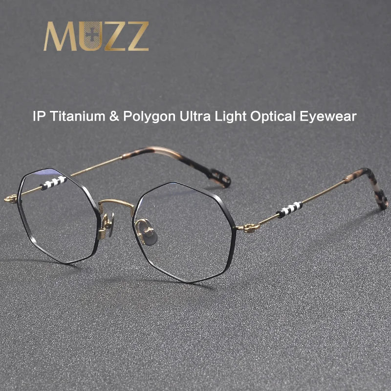 Muzz Women's Full Rim Polygon Round Titanium Eyeglasses 30213 Full Rim Muzz   