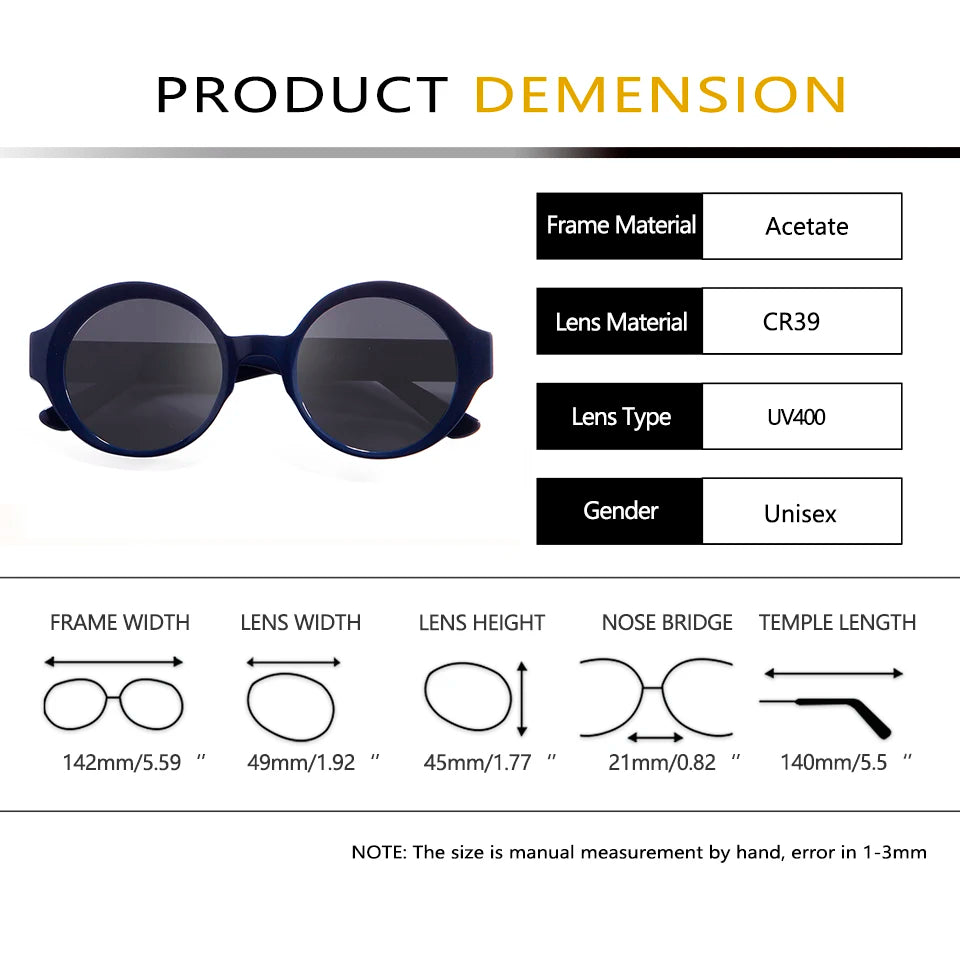 Esnbie Unisex Full Rim Round Thick Acetate Sunglasses 220071