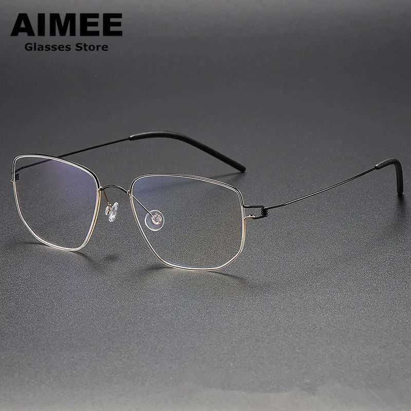 Aimee Women's Full Rim Square Screwless Titanium Eyeglasses 13317 Full Rim Aimee Black-Golden  