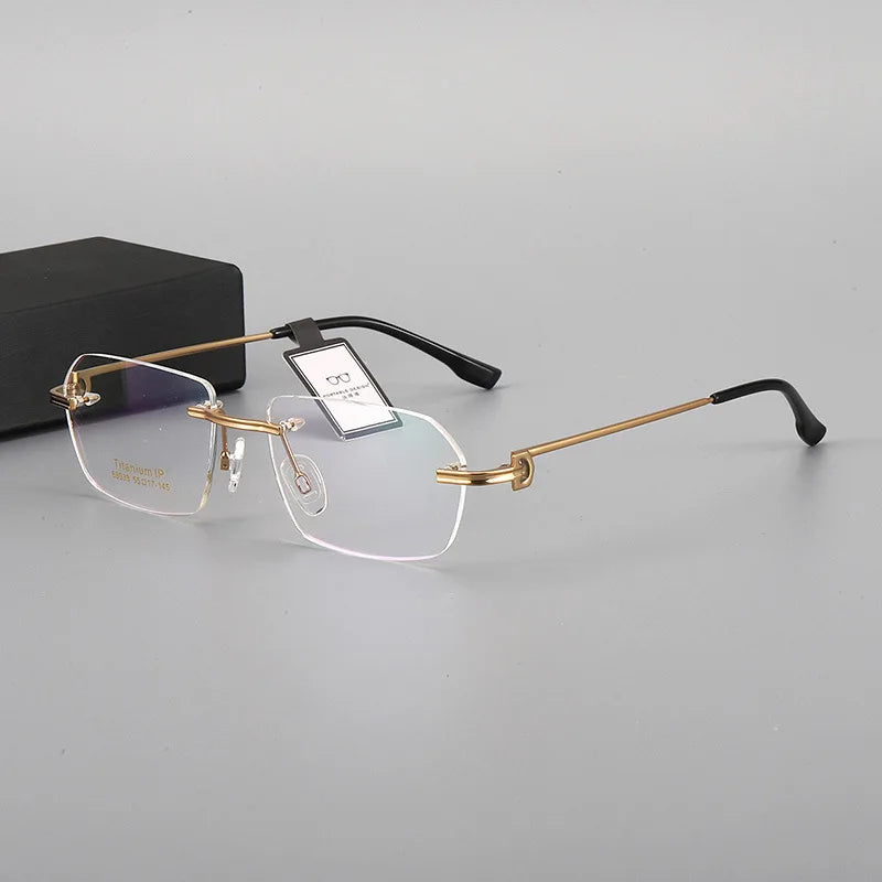 Hdcrafter Unisex Rimless Square Titanium Eyeglasses 68028 Rimless Hdcrafter Eyeglasses Gold  