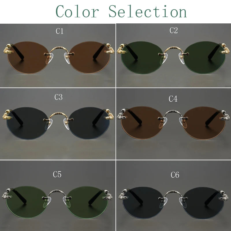 Yujo Men's Rimless Round Oval Alloy UV400 Sunglasses Y4159 Sunglasses Yujo   