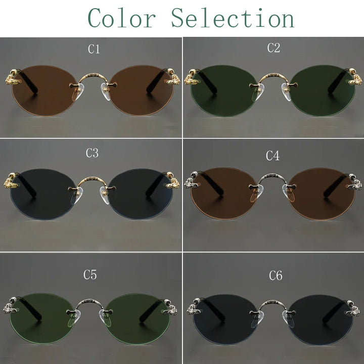 Yujo Men's Rimless Round Oval Alloy UV400 Sunglasses Y4159 Sunglasses Yujo   