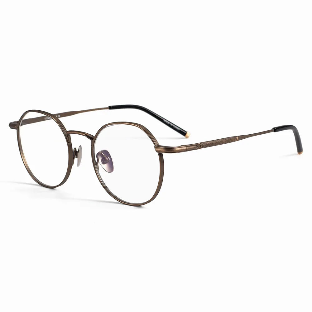 Black Mask Unisex Full Rim Flat Top Round Titanium Eyeglasses 49140