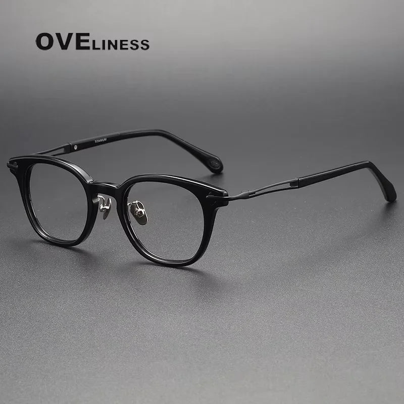 Oveliness Unisex Full Rim Oval Square Acetate Titanium Eyeglasses 814047 Full Rim Oveliness black