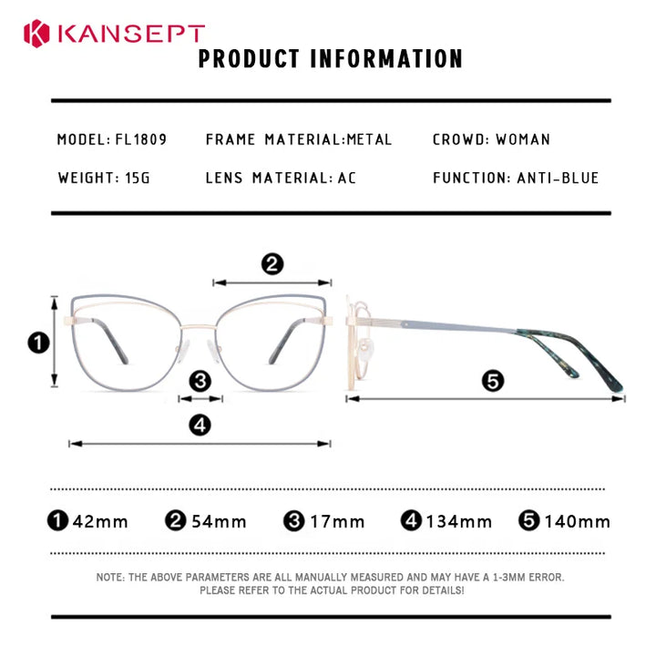 Kansept Women's Full Rim Oval Cat Eye Tr 90 Alloy Reading Glasses 51809