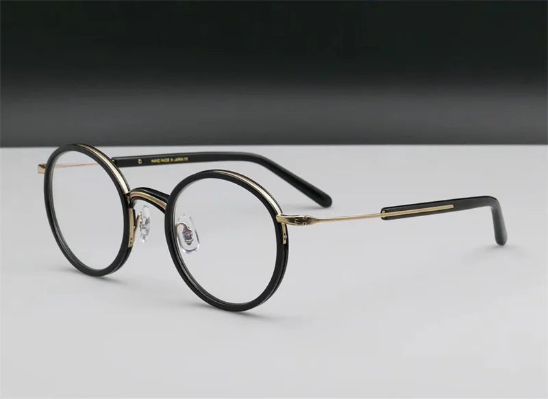 Aimee Unisesx Full Rim Round Titanium Eyeglasses 19116 Full Rim Aimee Black-Golden  