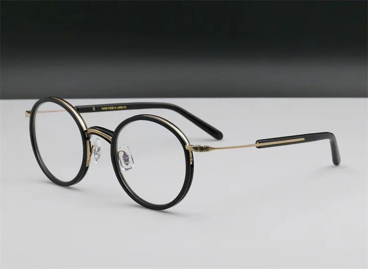 Aimee Unisesx Full Rim Round Titanium Eyeglasses 19116 Full Rim Aimee Black-Golden  