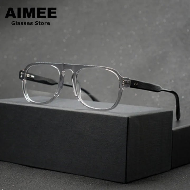 Aimee Unisex Full Rim Brow Line Square Acetate Eyeglasses 14245 Full Rim Aimee Grey  