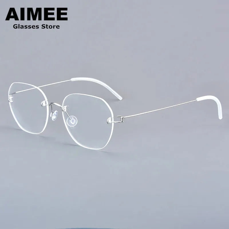 Aimee Women's Rimless Flat Top Oval Screwless Titanium Eyeglasses 92460 Rimless Aimee Silver