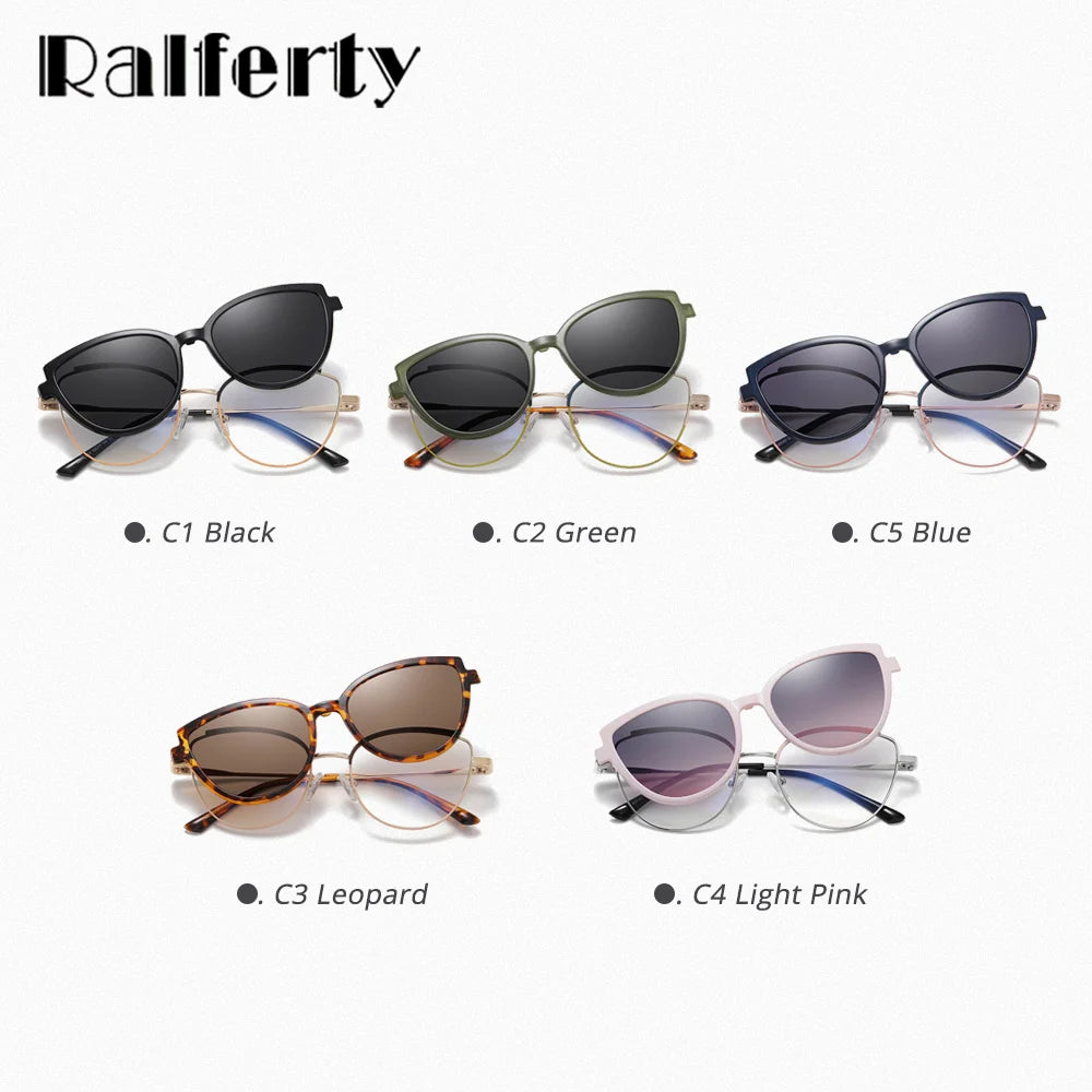 Ralferty  Women's Full Rim Cat Eye Acetate Eyeglasses Clip On Polarized Sunglasses R25103 With Clip Ons Ralferty   