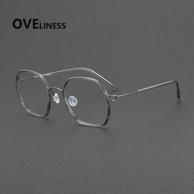 Oveliness Women's Full Rim Polygon Acetate Titanium Eyeglasses 381044