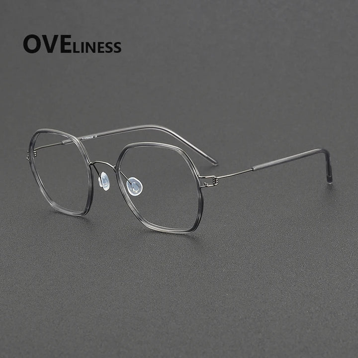 Oveliness Women's Full Rim Polygon Acetate Titanium Eyeglasses 381044