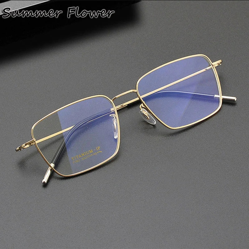 Summer Flower Men's Full Rim Polygon Square Titanium Eyeglasses 700379