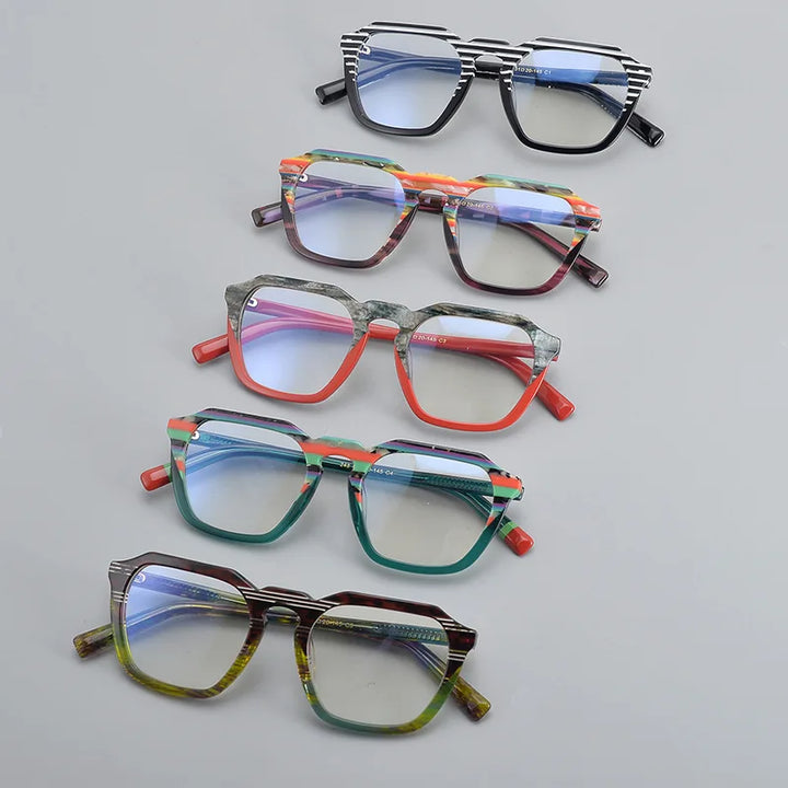 Hewei Women's Full Rim Flat Top Polygon Acetate Eyeglasses 945243