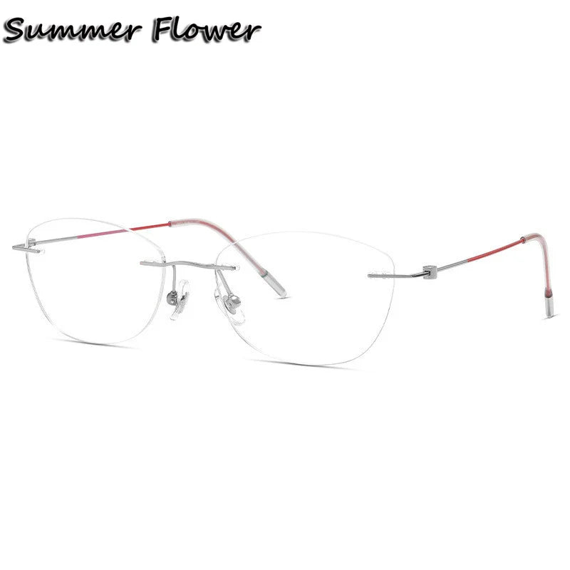 Summer Flower Women's Rimless Oval Titanium Eyeglasses 86071 Rimless Summer Flower Silver Red