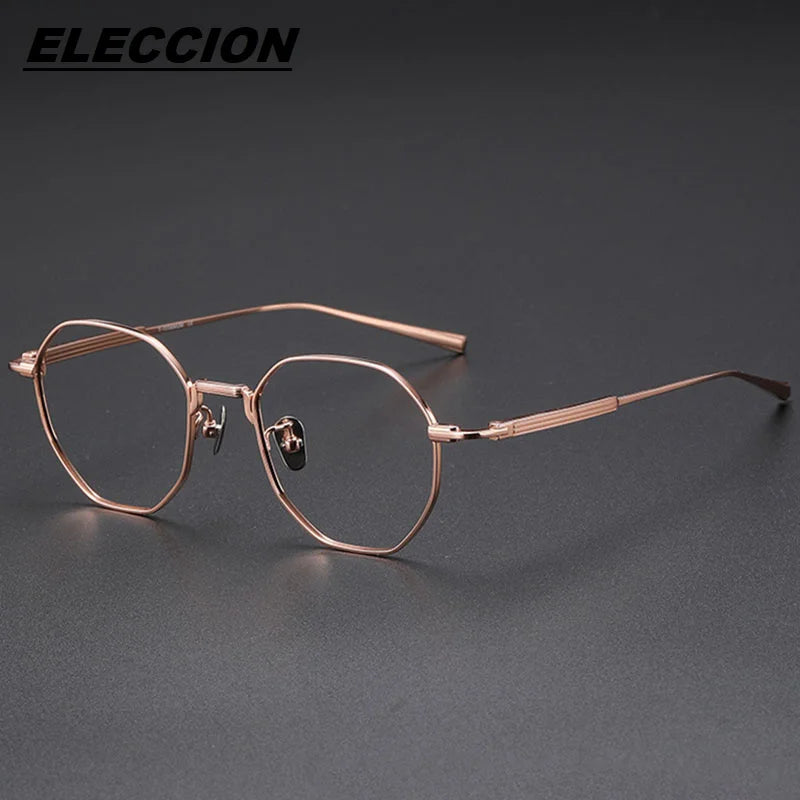 Eleccion Women's Full Rim Flat Top Polygon Titanium Eyeglasses 7301 Full Rim Eleccion Rose Gold