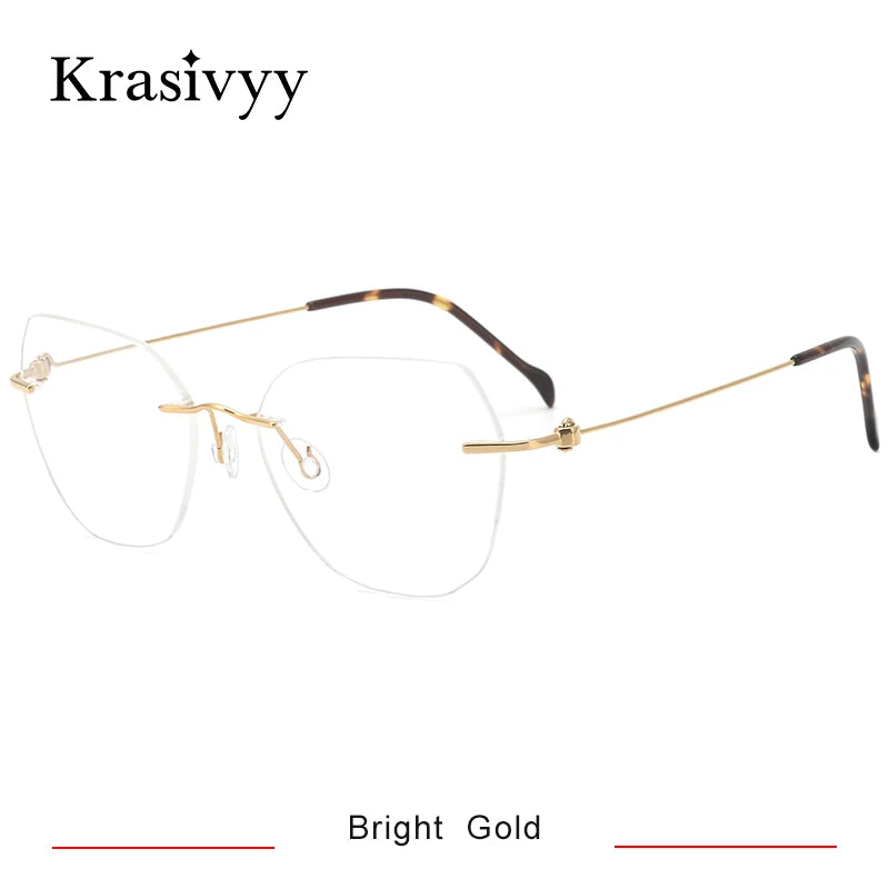 Krasivyy Women's Rimless Flat Top Polygon Titanium Eyeglasses 135mm