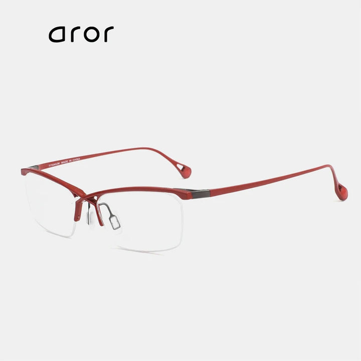 Aror Women's Semi Rim Square Brow Line Titanium Eyeglasses 18222 Semi Rim Aror