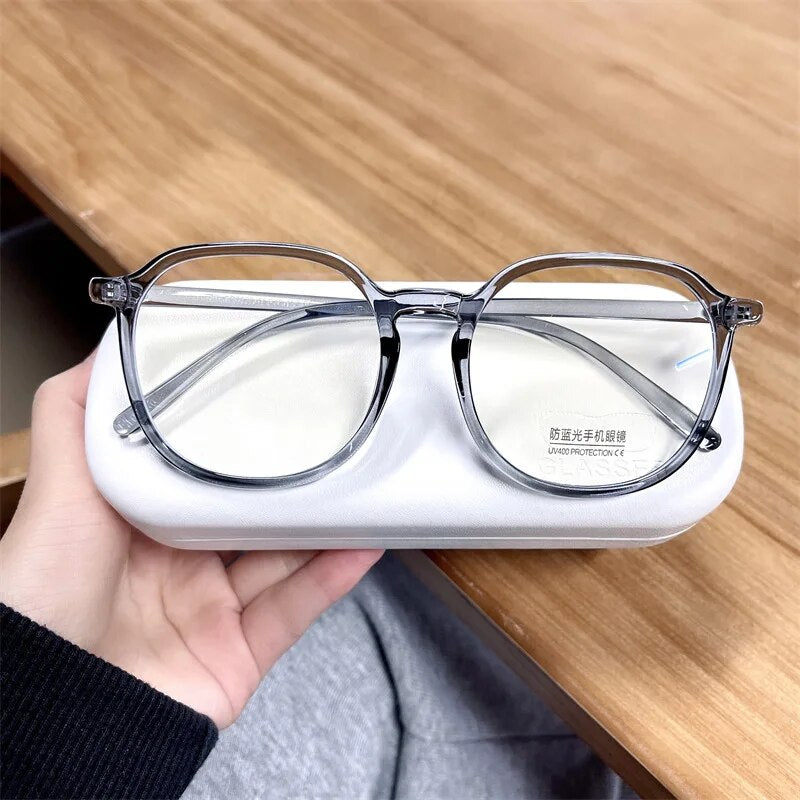 Cubojue Unisex Full Rim Oversized Round Tr 90 Titanium Eyeglasses 2033 Full Rim Cubojue Gray no function lens 0 