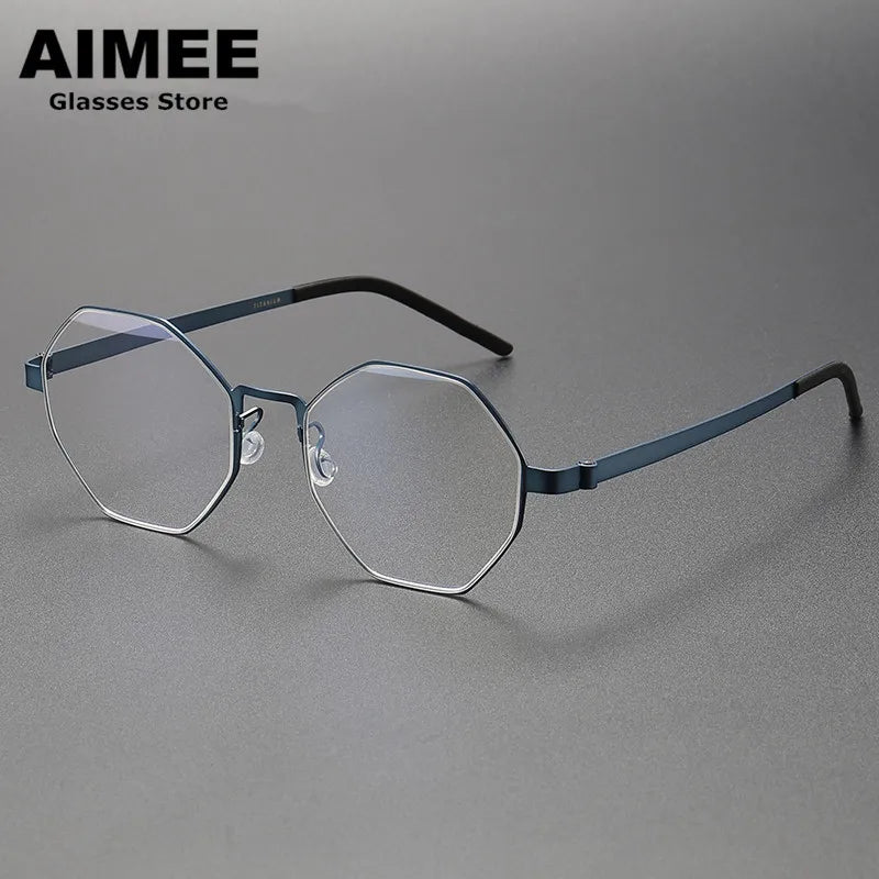 Aimee Unisex Full Rim Polygon Screwless Titanium Eyeglasses 9609 Full Rim Aimee Blue  