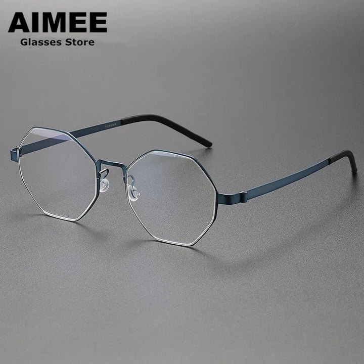 Aimee Unisex Full Rim Polygon Screwless Titanium Eyeglasses 9609 Full Rim Aimee Blue  