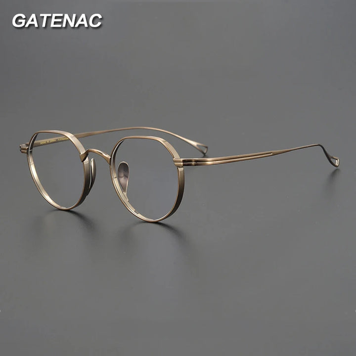 Gatenac Unisex Full Rim Small Flat Top Round Titanium Eyeglasses Gxyj1449 Full Rim Gatenac   