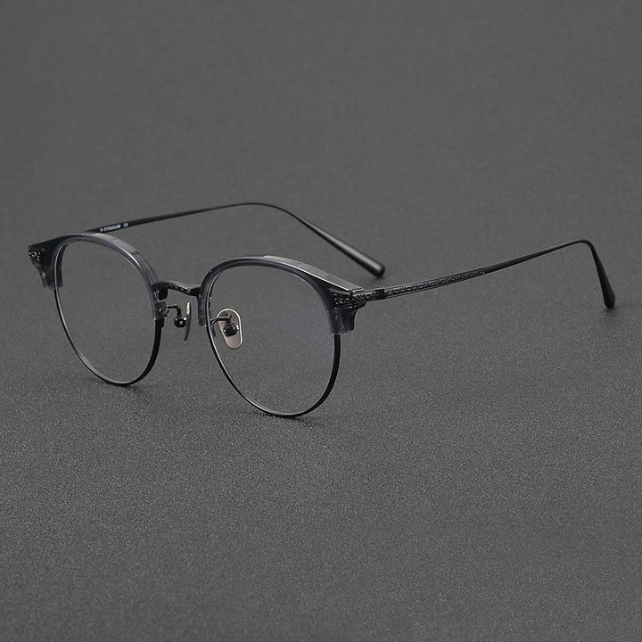 Black Mask Unisex Full Rim Round Titanium Acetate Eyeglasses 42029 Full Rim Black Mask Gray  