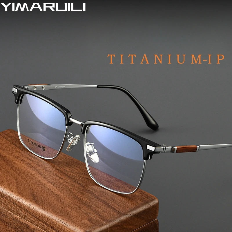 Yimaruili Men's Full Rim Square Tr 90 Titanium Wood Eyeglasses Y8079 Full Rim Yimaruili Eyeglasses   