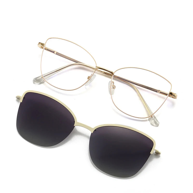 Vicky Women's Full Rim Oval Cat Eye Alloy Reading Glasses Clip On Sunglasses 70152