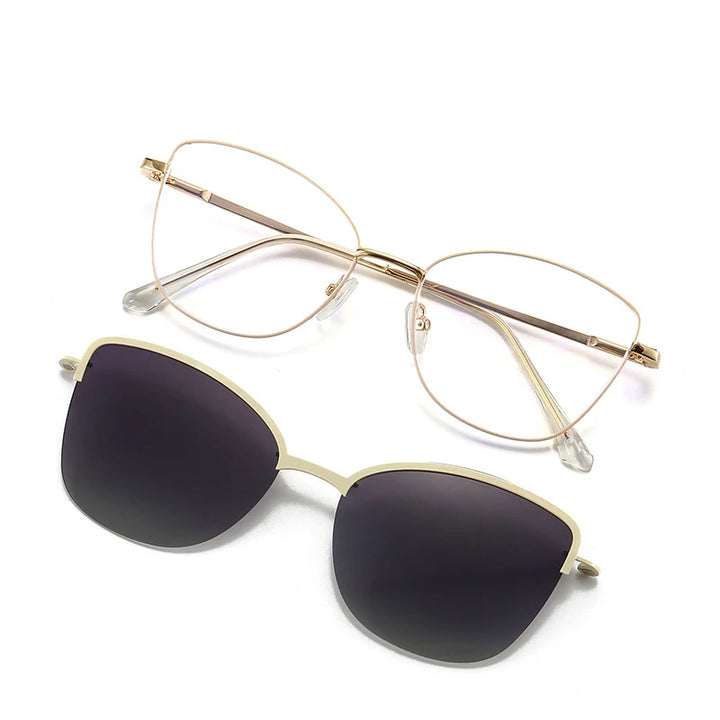 Vicky Women's Full Rim Oval Cat Eye Alloy Reading Glasses Clip On Sunglasses 70152