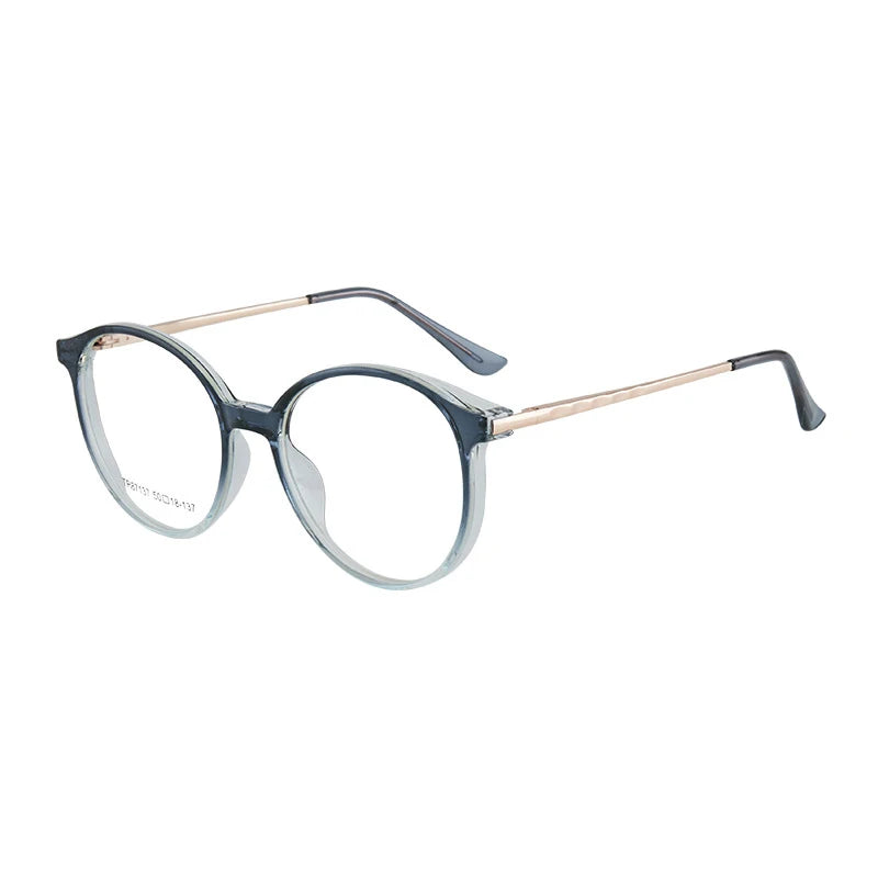 KatKani Unisex Full Rim Round Tr 90 Alloy Eyeglasses 7137 Full Rim KatKani Eyeglasses Blue  